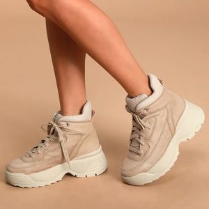 Free People Taupe Leather Hi-Top Sneakers SZ 7.5